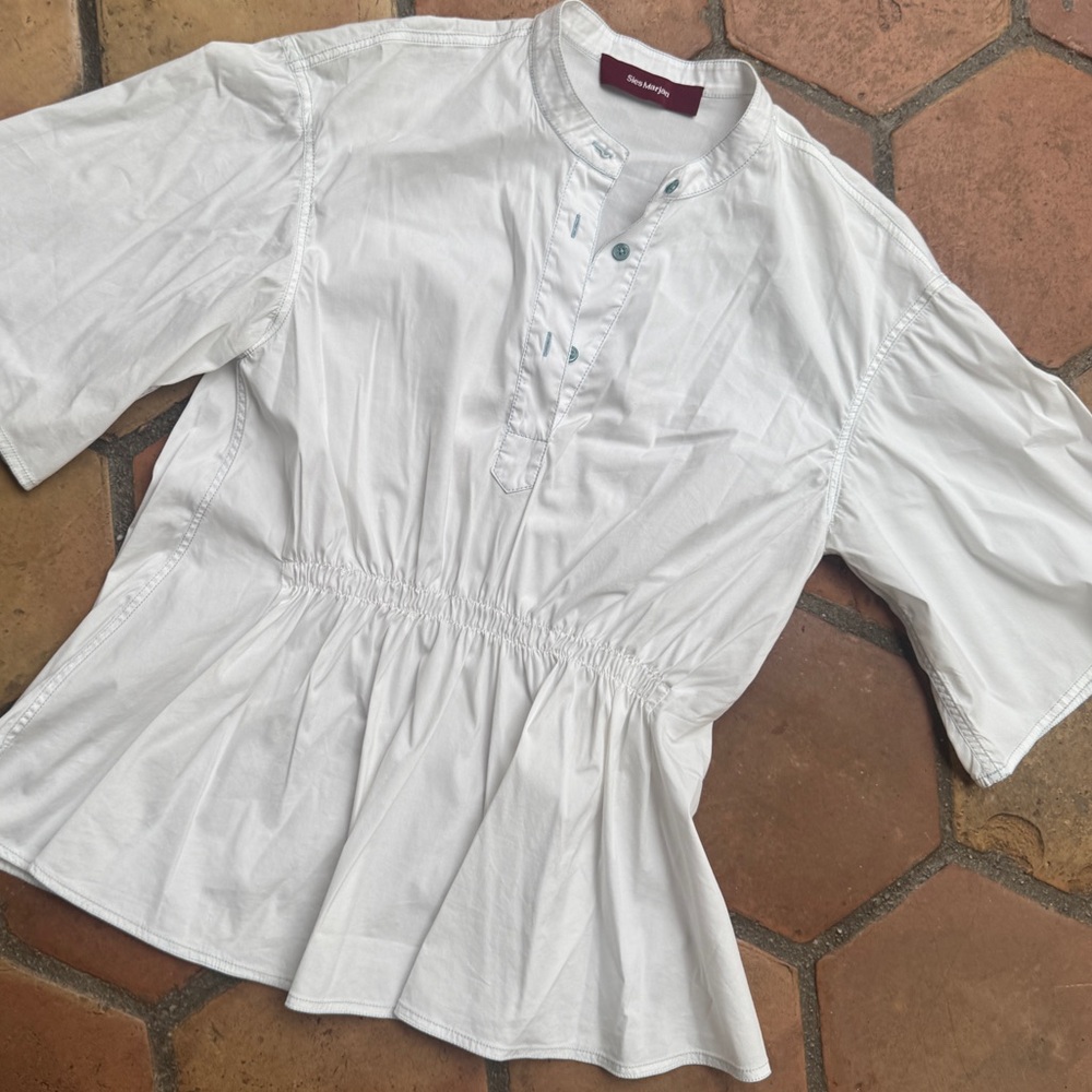 Sies Marjan S White Women's Top with Blue Stitching Detail